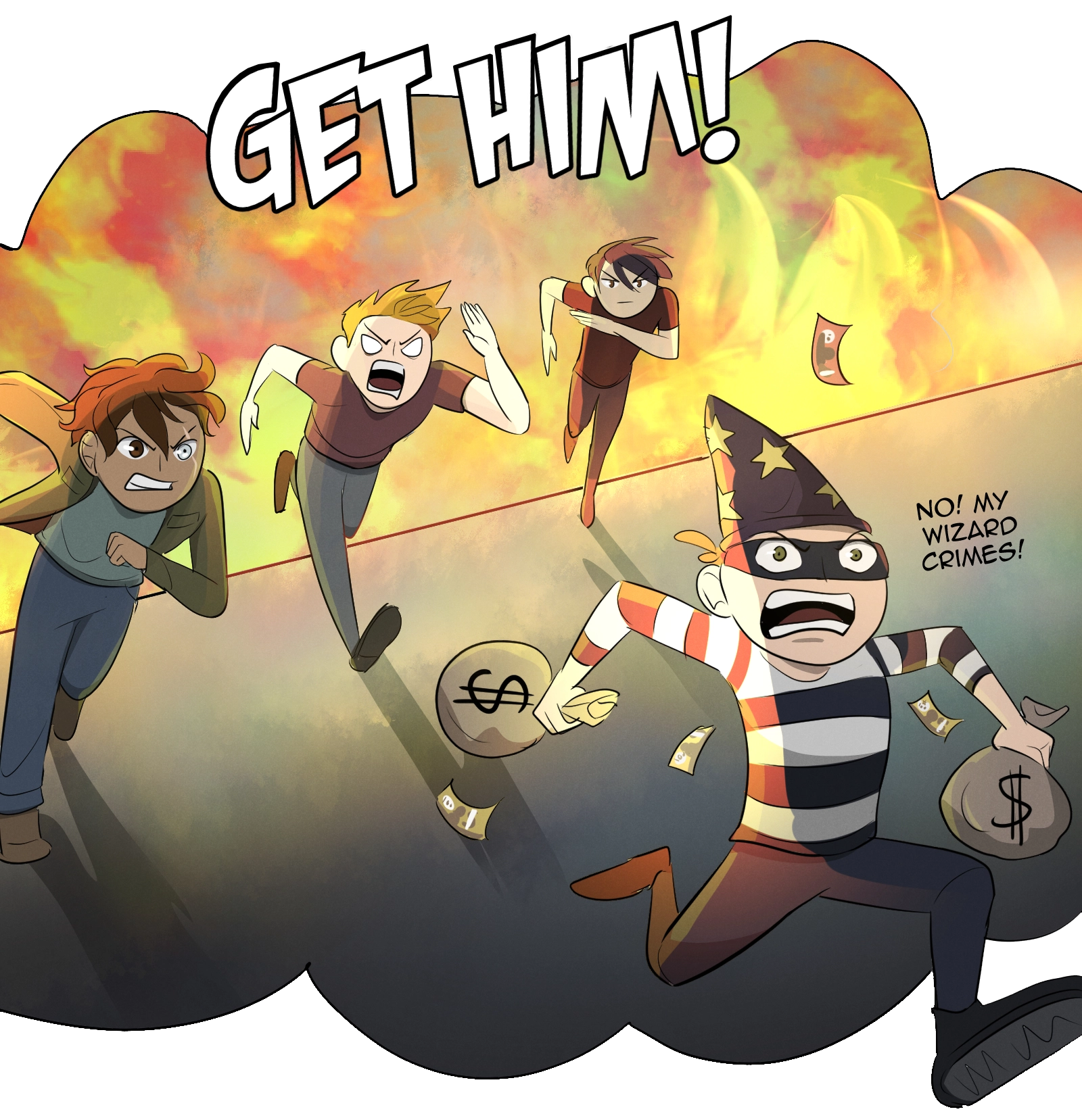 Get him! Mythics from Guild Codex chasing a wizard criminal